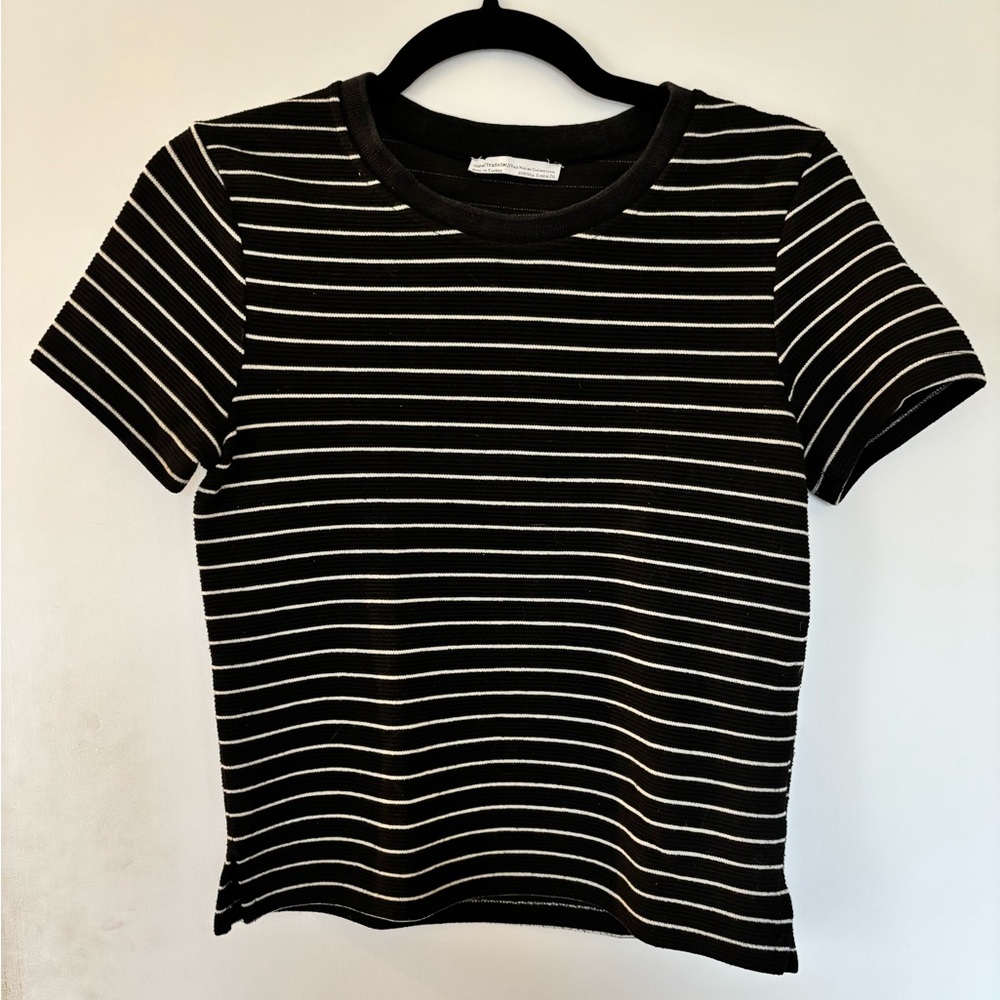 Zara Black and White Striped Short Sleeve Knit Tee